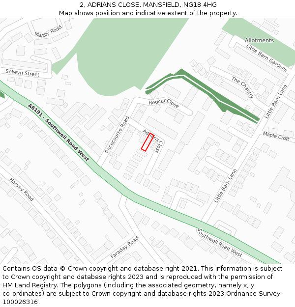 2, ADRIANS CLOSE, MANSFIELD, NG18 4HG: Location map and indicative extent of plot