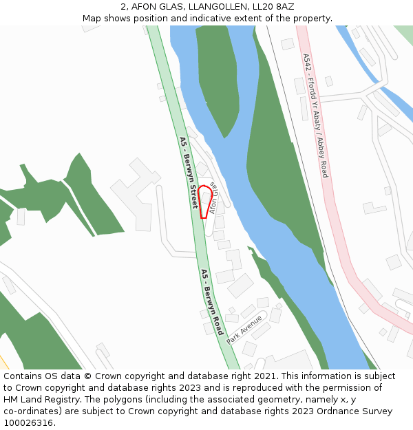 2, AFON GLAS, LLANGOLLEN, LL20 8AZ: Location map and indicative extent of plot