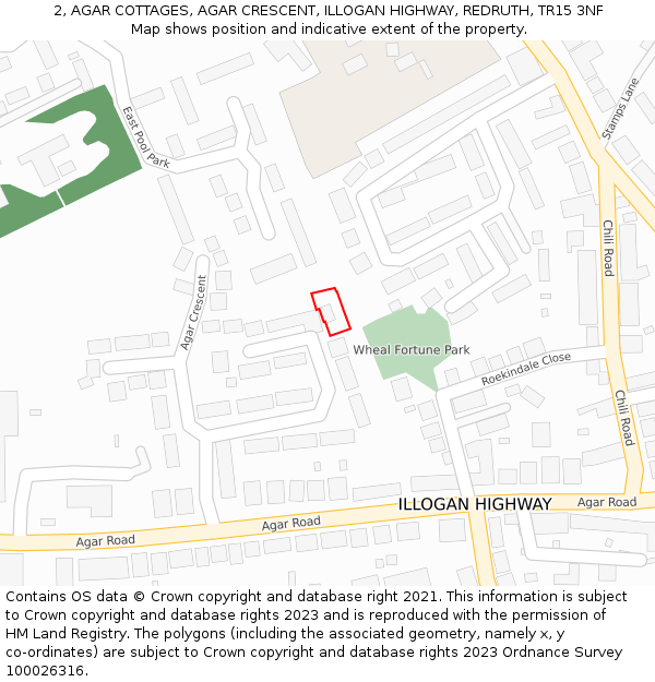 2, AGAR COTTAGES, AGAR CRESCENT, ILLOGAN HIGHWAY, REDRUTH, TR15 3NF: Location map and indicative extent of plot