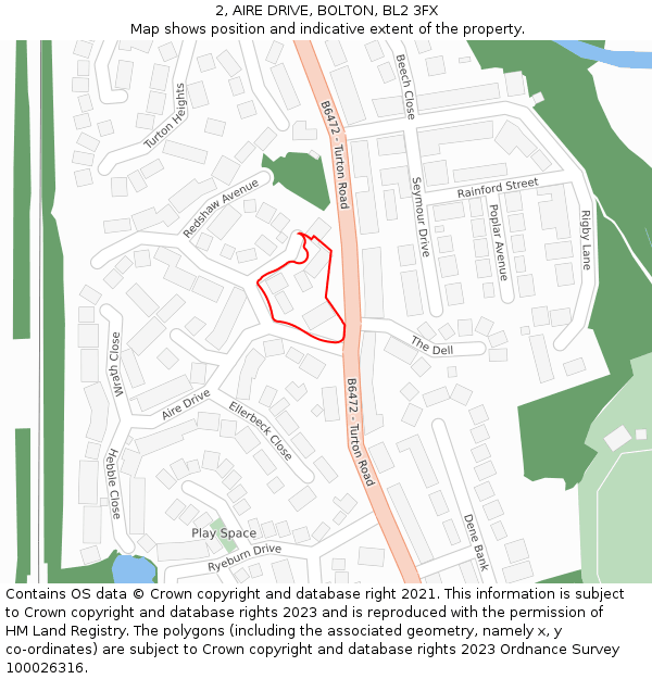 2, AIRE DRIVE, BOLTON, BL2 3FX: Location map and indicative extent of plot