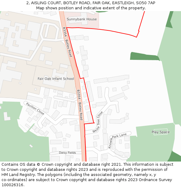 2, AISLING COURT, BOTLEY ROAD, FAIR OAK, EASTLEIGH, SO50 7AP: Location map and indicative extent of plot