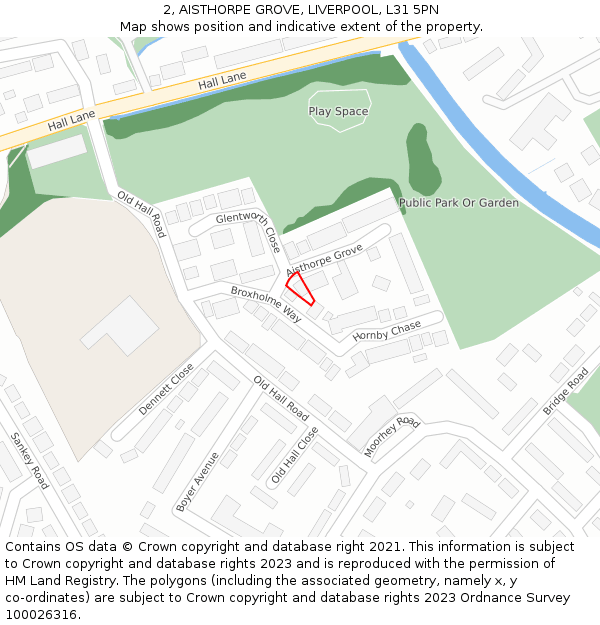 2, AISTHORPE GROVE, LIVERPOOL, L31 5PN: Location map and indicative extent of plot