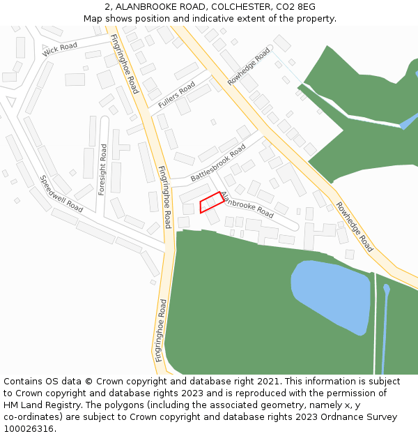 2, ALANBROOKE ROAD, COLCHESTER, CO2 8EG: Location map and indicative extent of plot