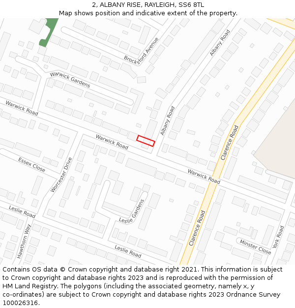 2, ALBANY RISE, RAYLEIGH, SS6 8TL: Location map and indicative extent of plot