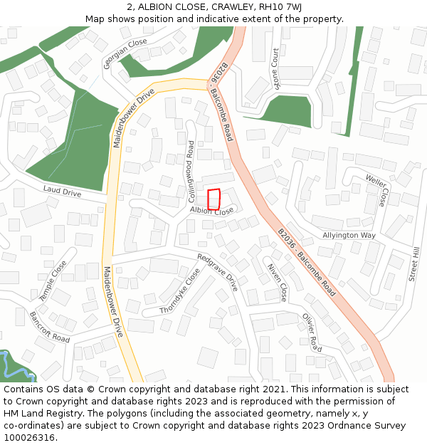 2, ALBION CLOSE, CRAWLEY, RH10 7WJ: Location map and indicative extent of plot