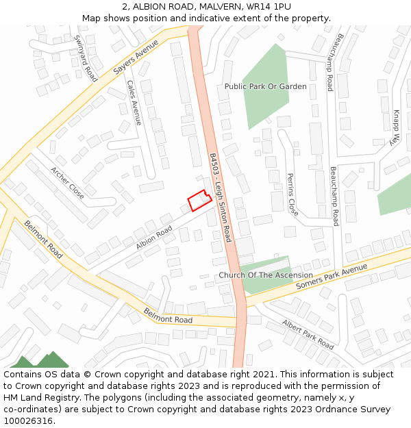 2, ALBION ROAD, MALVERN, WR14 1PU: Location map and indicative extent of plot