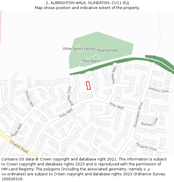 2, ALBRIGHTON WALK, NUNEATON, CV11 6UJ: Location map and indicative extent of plot