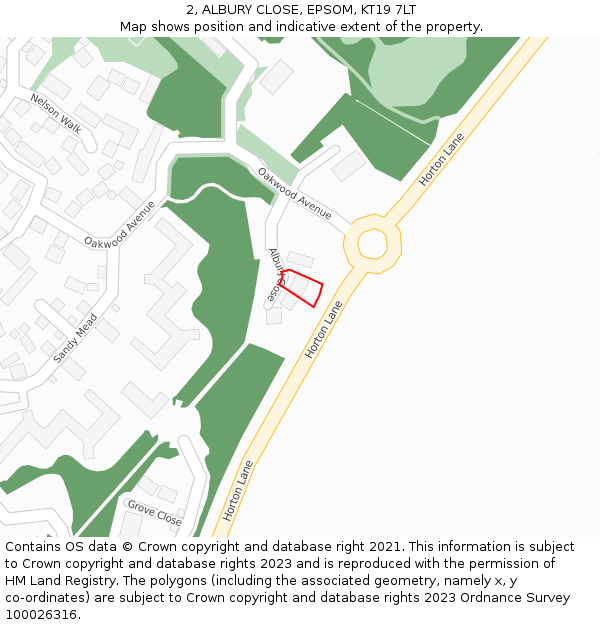 2, ALBURY CLOSE, EPSOM, KT19 7LT: Location map and indicative extent of plot