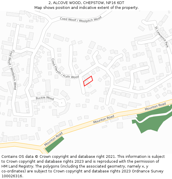 2, ALCOVE WOOD, CHEPSTOW, NP16 6DT: Location map and indicative extent of plot