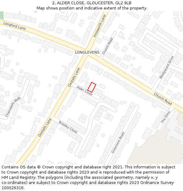 2, ALDER CLOSE, GLOUCESTER, GL2 9LB: Location map and indicative extent of plot