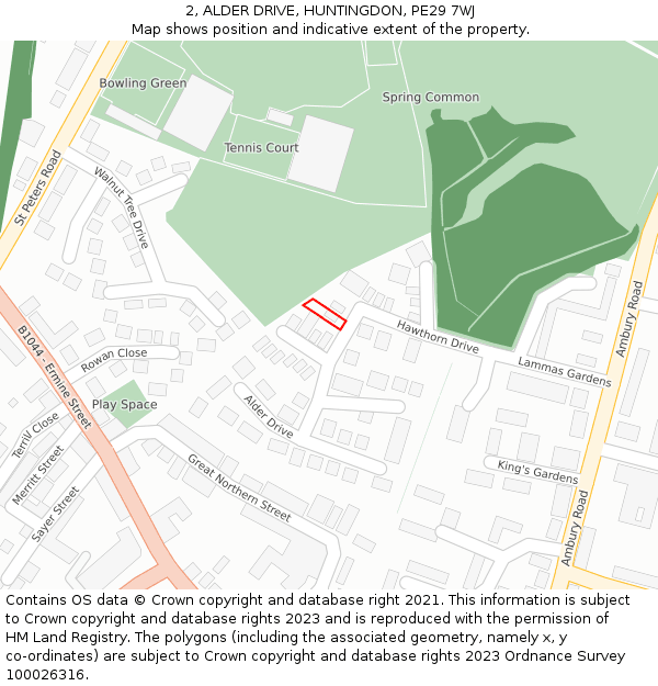 2, ALDER DRIVE, HUNTINGDON, PE29 7WJ: Location map and indicative extent of plot