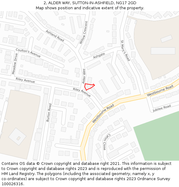 2, ALDER WAY, SUTTON-IN-ASHFIELD, NG17 2GD: Location map and indicative extent of plot