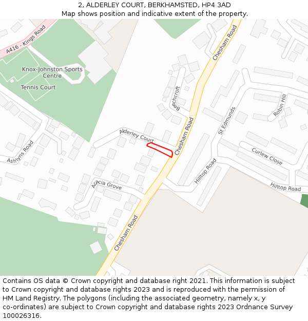 2, ALDERLEY COURT, BERKHAMSTED, HP4 3AD: Location map and indicative extent of plot