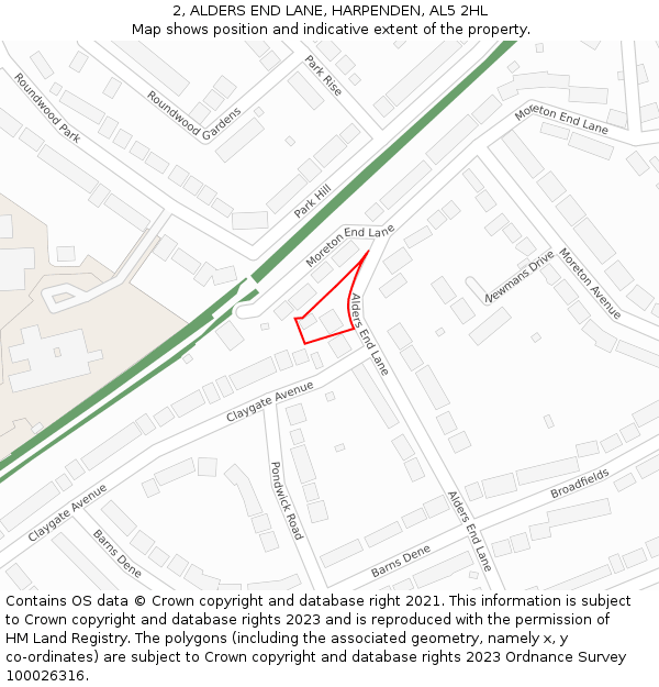 2, ALDERS END LANE, HARPENDEN, AL5 2HL: Location map and indicative extent of plot