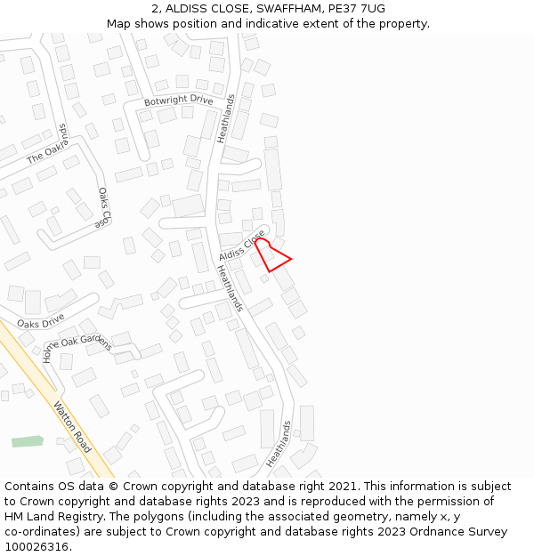 2, ALDISS CLOSE, SWAFFHAM, PE37 7UG: Location map and indicative extent of plot