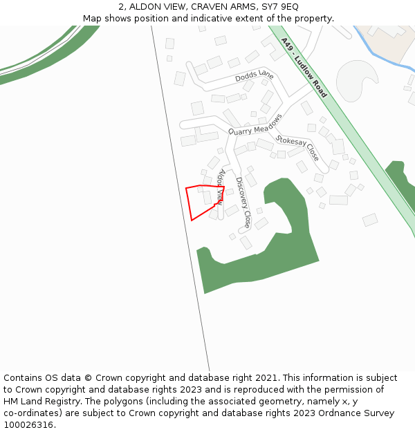 2, ALDON VIEW, CRAVEN ARMS, SY7 9EQ: Location map and indicative extent of plot