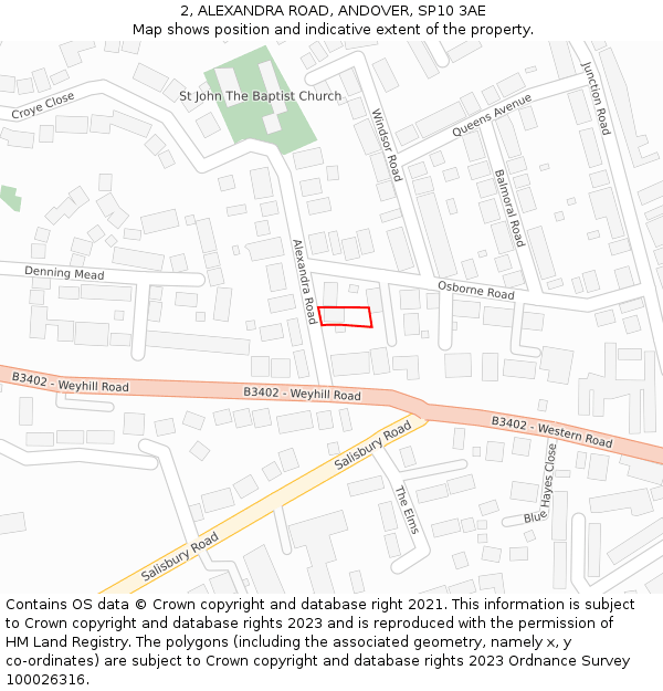 2, ALEXANDRA ROAD, ANDOVER, SP10 3AE: Location map and indicative extent of plot