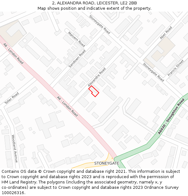2, ALEXANDRA ROAD, LEICESTER, LE2 2BB: Location map and indicative extent of plot