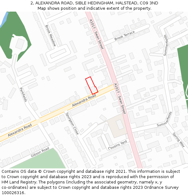 2, ALEXANDRA ROAD, SIBLE HEDINGHAM, HALSTEAD, CO9 3ND: Location map and indicative extent of plot