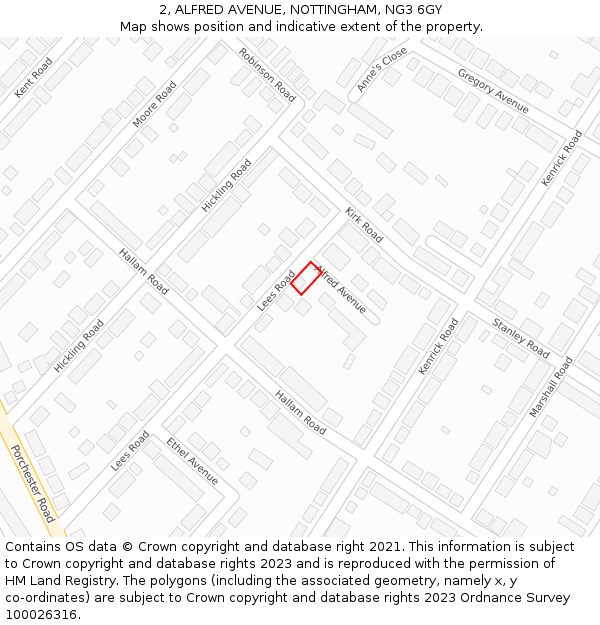 2, ALFRED AVENUE, NOTTINGHAM, NG3 6GY: Location map and indicative extent of plot