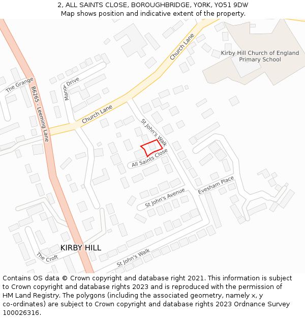 2, ALL SAINTS CLOSE, BOROUGHBRIDGE, YORK, YO51 9DW: Location map and indicative extent of plot