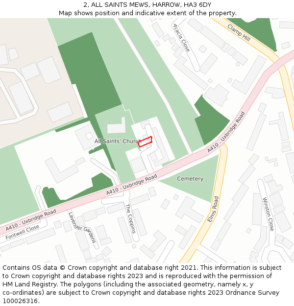 2, ALL SAINTS MEWS, HARROW, HA3 6DY: Location map and indicative extent of plot