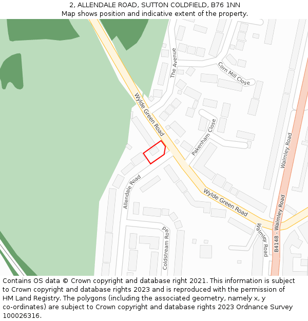 2, ALLENDALE ROAD, SUTTON COLDFIELD, B76 1NN: Location map and indicative extent of plot