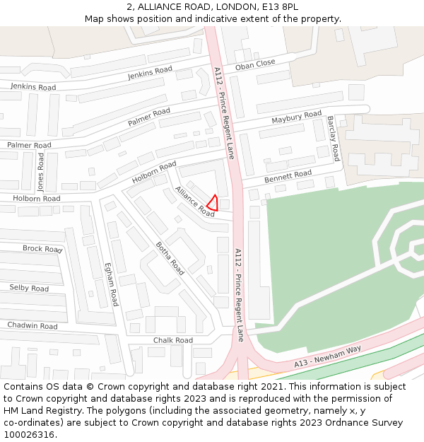 2, ALLIANCE ROAD, LONDON, E13 8PL: Location map and indicative extent of plot