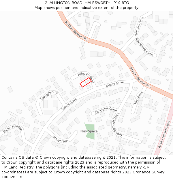 2, ALLINGTON ROAD, HALESWORTH, IP19 8TG: Location map and indicative extent of plot