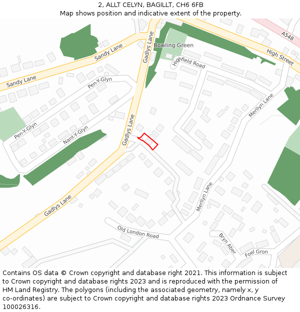 2, ALLT CELYN, BAGILLT, CH6 6FB: Location map and indicative extent of plot