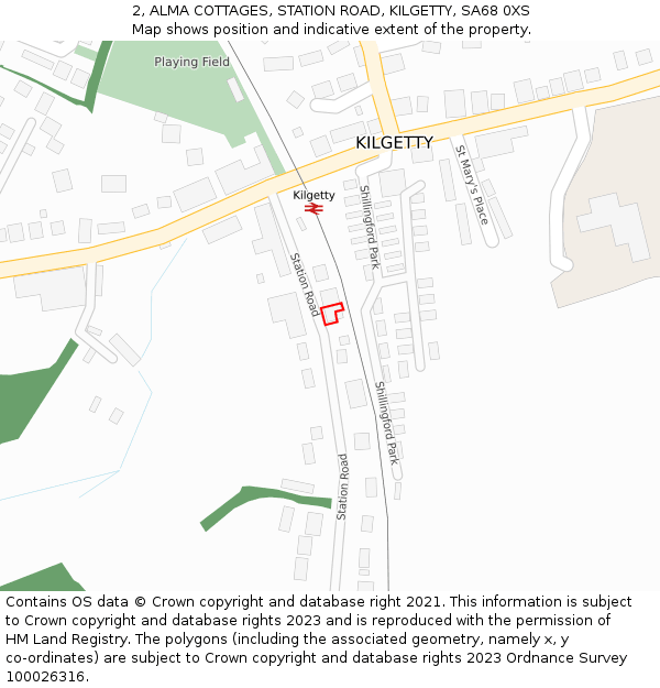 2, ALMA COTTAGES, STATION ROAD, KILGETTY, SA68 0XS: Location map and indicative extent of plot