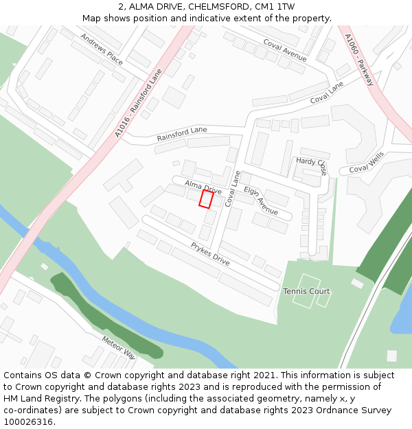 2, ALMA DRIVE, CHELMSFORD, CM1 1TW: Location map and indicative extent of plot