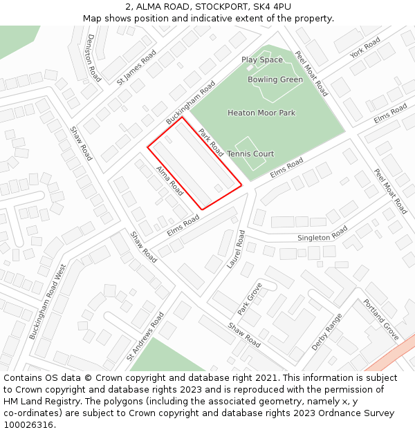 2, ALMA ROAD, STOCKPORT, SK4 4PU: Location map and indicative extent of plot