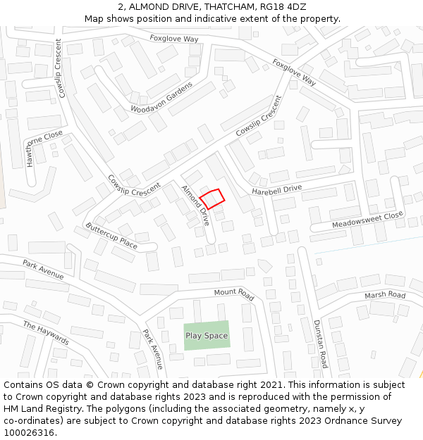 2, ALMOND DRIVE, THATCHAM, RG18 4DZ: Location map and indicative extent of plot