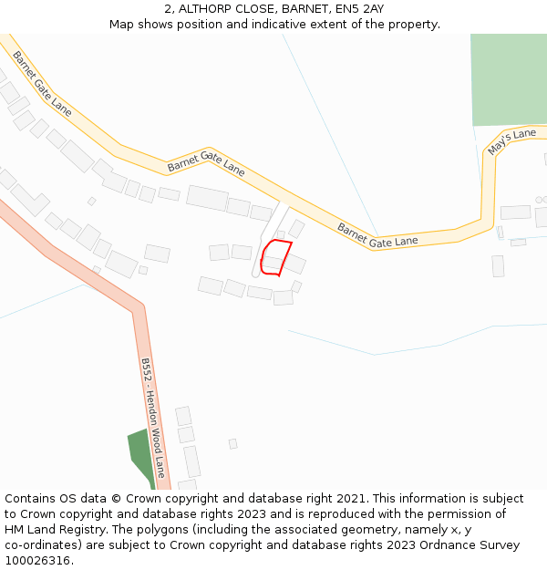 2, ALTHORP CLOSE, BARNET, EN5 2AY: Location map and indicative extent of plot