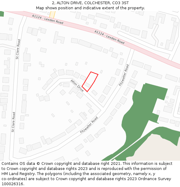 2, ALTON DRIVE, COLCHESTER, CO3 3ST: Location map and indicative extent of plot