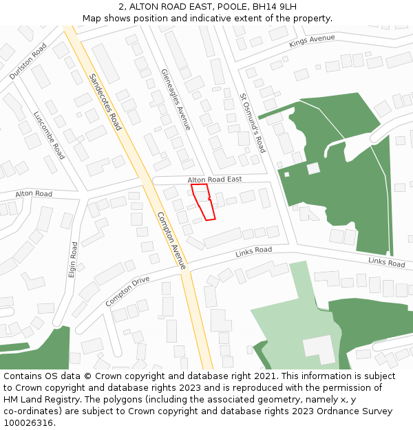2, ALTON ROAD EAST, POOLE, BH14 9LH: Location map and indicative extent of plot