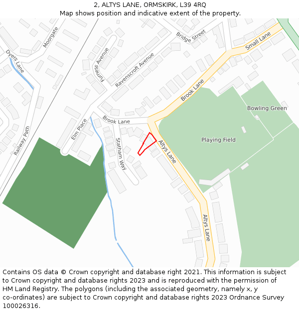 2, ALTYS LANE, ORMSKIRK, L39 4RQ: Location map and indicative extent of plot