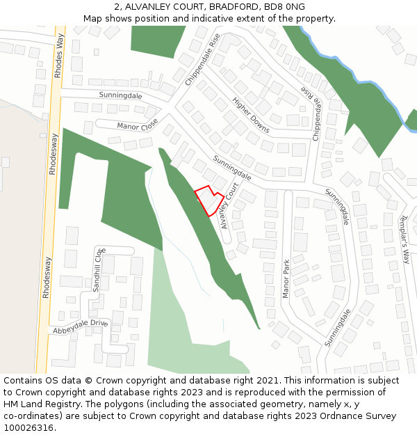2, ALVANLEY COURT, BRADFORD, BD8 0NG: Location map and indicative extent of plot