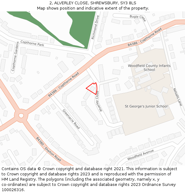 2, ALVERLEY CLOSE, SHREWSBURY, SY3 8LS: Location map and indicative extent of plot