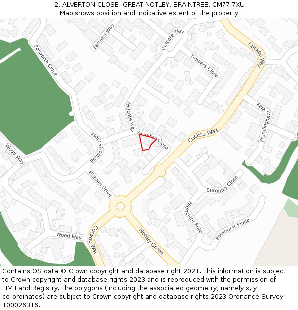 2, ALVERTON CLOSE, GREAT NOTLEY, BRAINTREE, CM77 7XU: Location map and indicative extent of plot