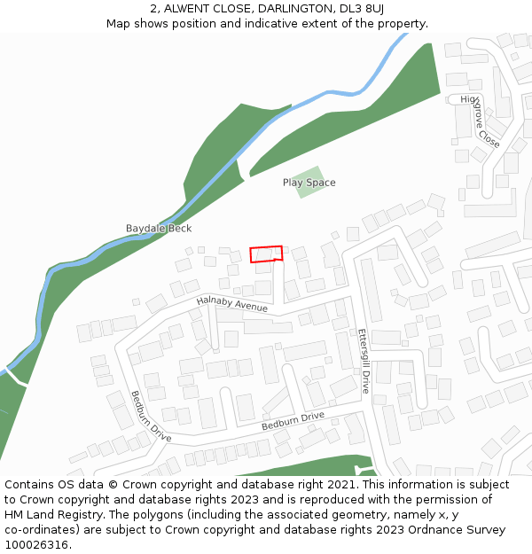 2, ALWENT CLOSE, DARLINGTON, DL3 8UJ: Location map and indicative extent of plot