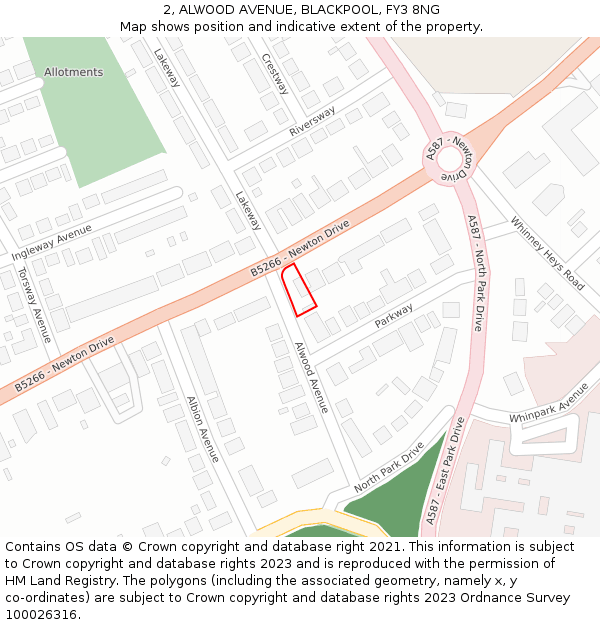 2, ALWOOD AVENUE, BLACKPOOL, FY3 8NG: Location map and indicative extent of plot