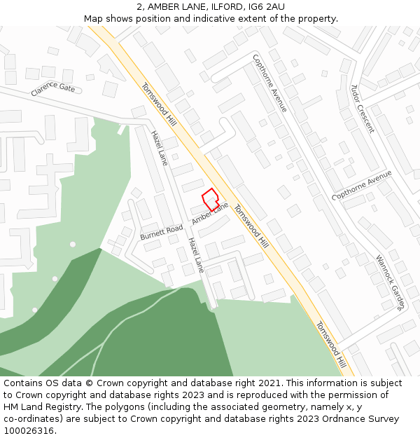 2, AMBER LANE, ILFORD, IG6 2AU: Location map and indicative extent of plot