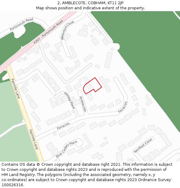 2, AMBLECOTE, COBHAM, KT11 2JP: Location map and indicative extent of plot