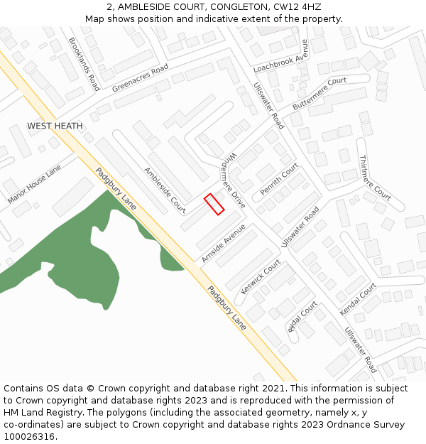 2, AMBLESIDE COURT, CONGLETON, CW12 4HZ: Location map and indicative extent of plot