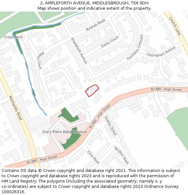 2, AMPLEFORTH AVENUE, MIDDLESBROUGH, TS6 9DH: Location map and indicative extent of plot