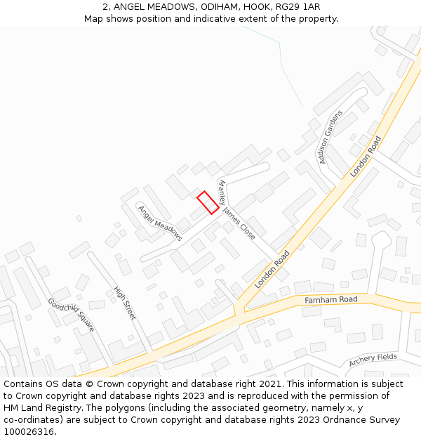 2, ANGEL MEADOWS, ODIHAM, HOOK, RG29 1AR: Location map and indicative extent of plot