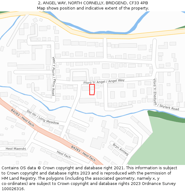 2, ANGEL WAY, NORTH CORNELLY, BRIDGEND, CF33 4PB: Location map and indicative extent of plot