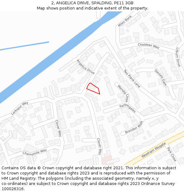 2, ANGELICA DRIVE, SPALDING, PE11 3GB: Location map and indicative extent of plot